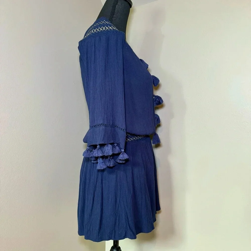 Lilly Pulitzer Joelle Off Shoulder True Navy Blue Mini Dress size XS‎ tassels